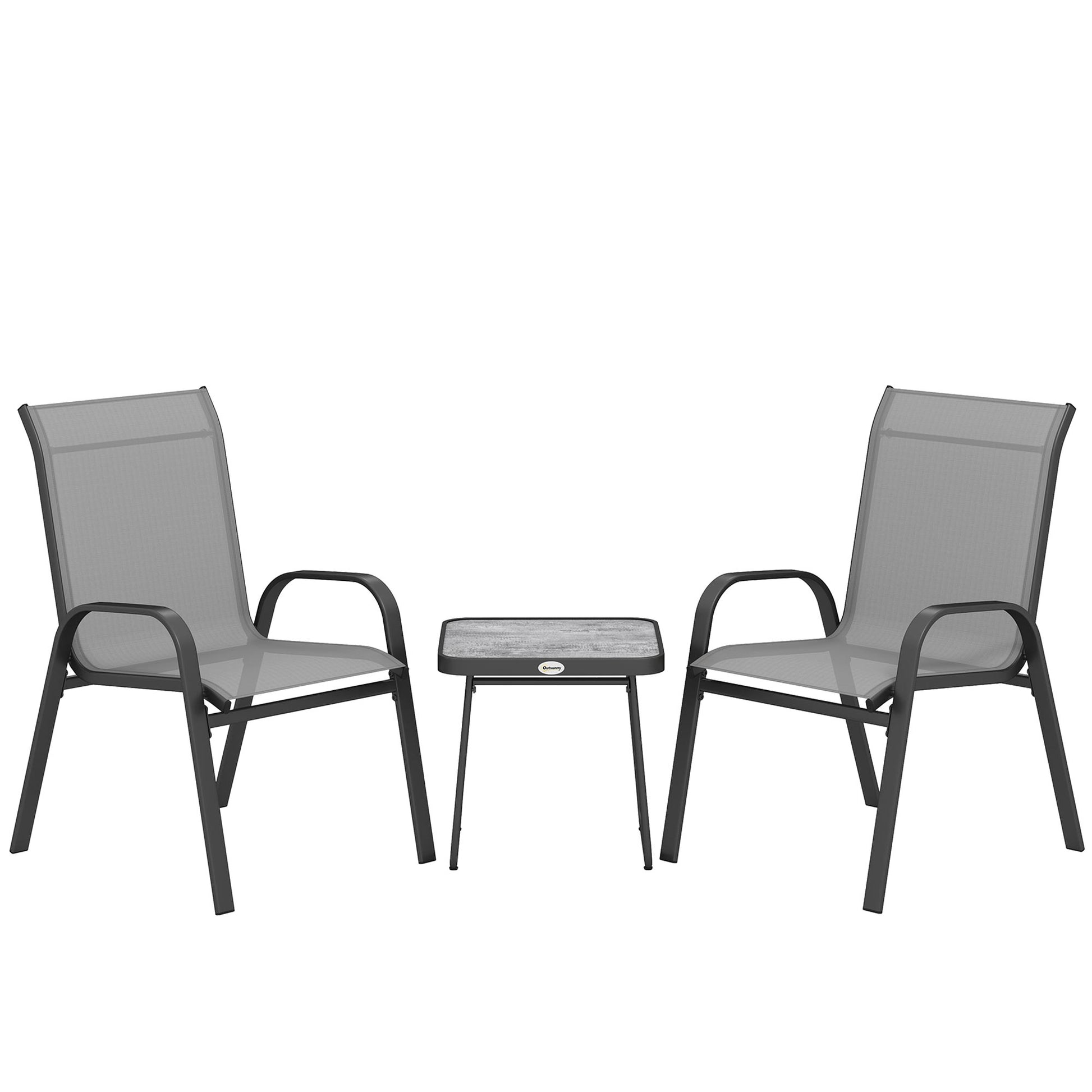 Outsunny Three-Piece Metal Frame Garden Seating Set - Grey