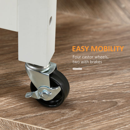 HOMCOM Kitchen Cart on Wheels with Embossed Door Panel, Utility Kitchen Island with Storage Drawer, White