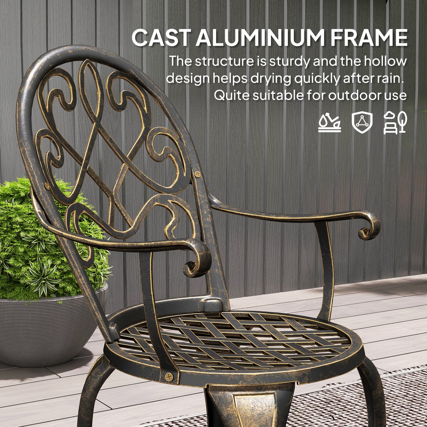 Outsunny Three-Piece Elegant Aluminium Garden Set - Bronze Tone