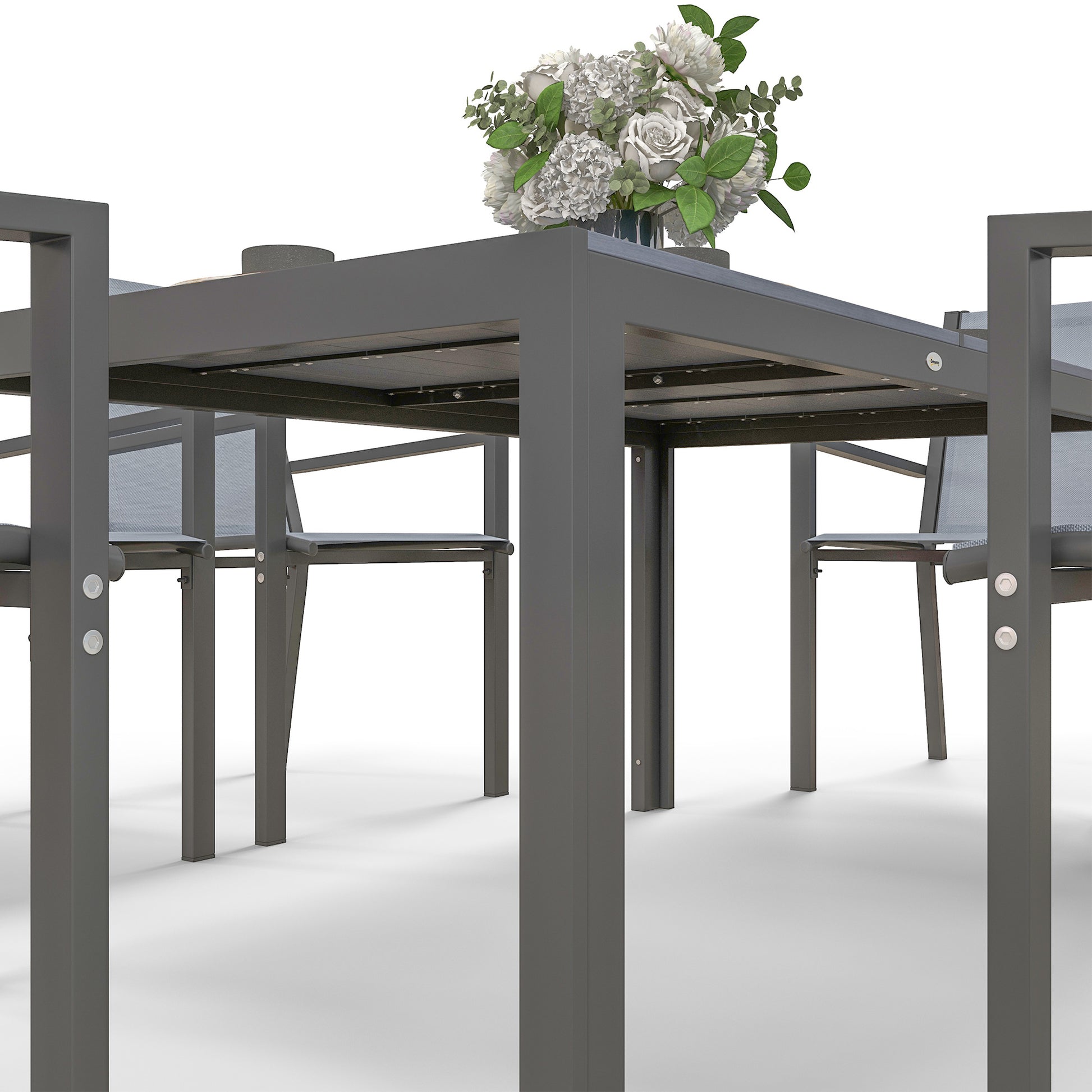 Outsunny Seven-Piece Garden Dining Set, with Plastic Wood-Top Table - Grey