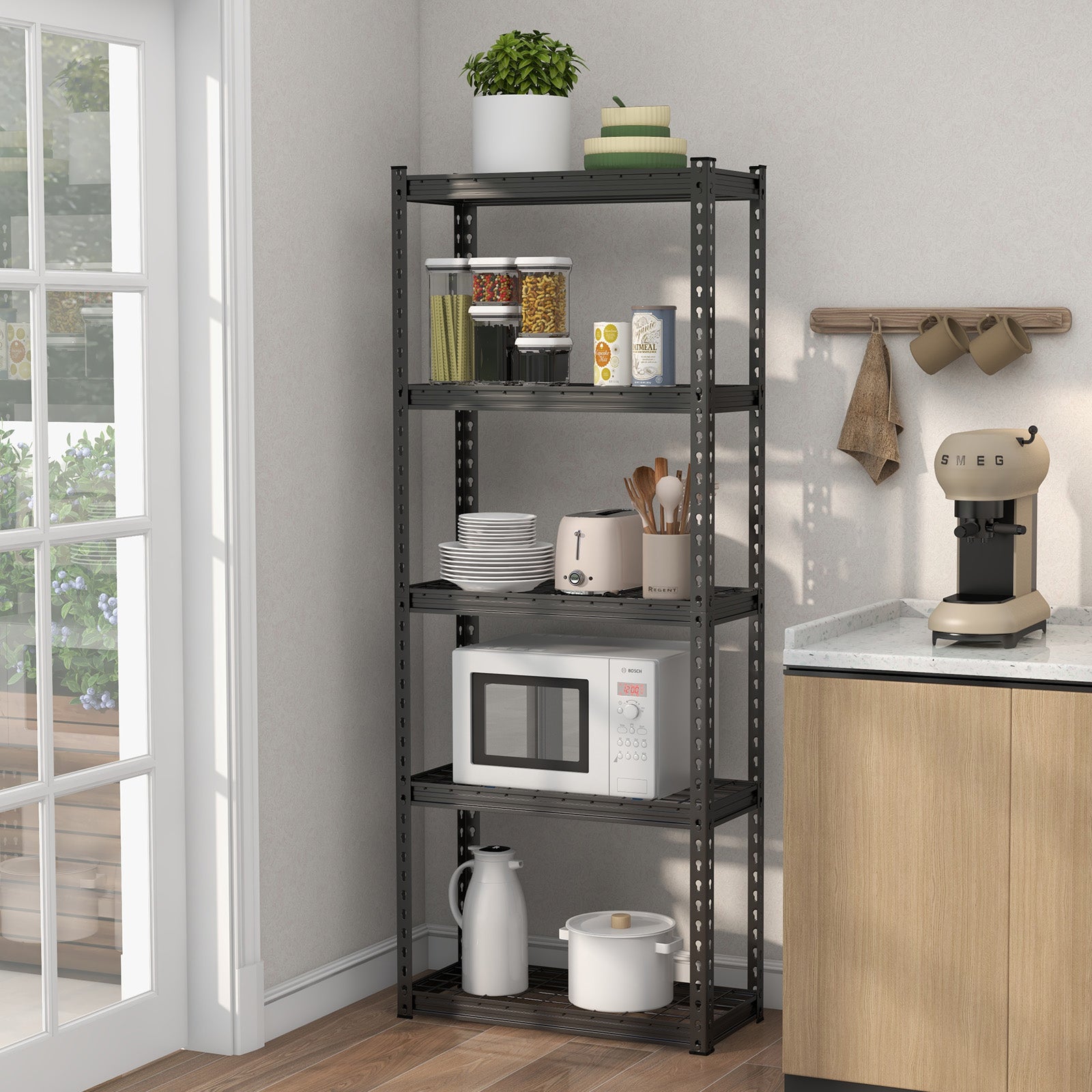 5-Tier Garage Metal Storage Shelves Shelving Unit-Black