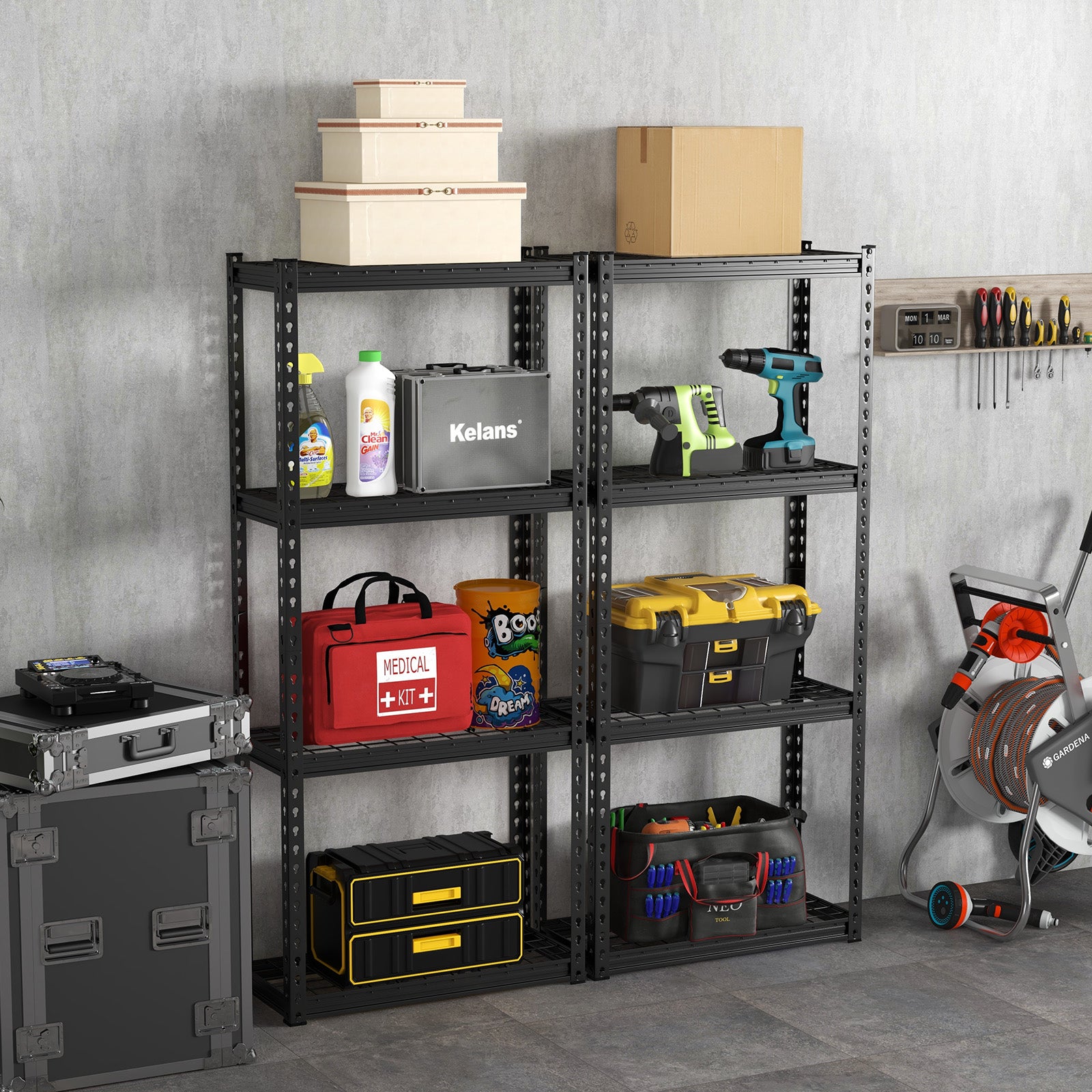 4-Tier Garage Metal Storage Shelves Utility Storage Rack Organizer-Bla ...