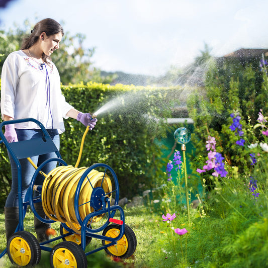Garden Hose Reel Cart with Wheels and Non-slip Grip-Blue