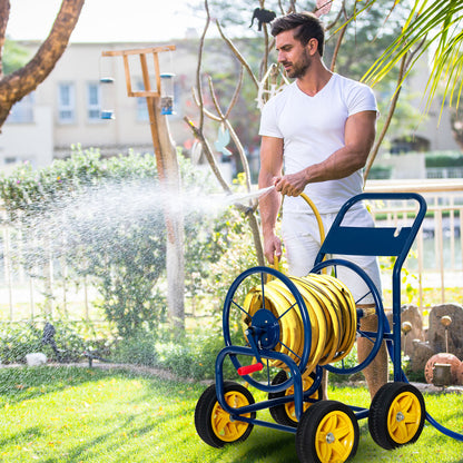 Garden Hose Reel Cart with Wheels and Non-slip Grip-Blue