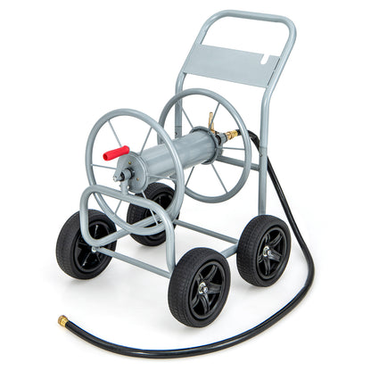 Garden Hose Reel Cart with Wheels and Non-slip Grip-Silver
