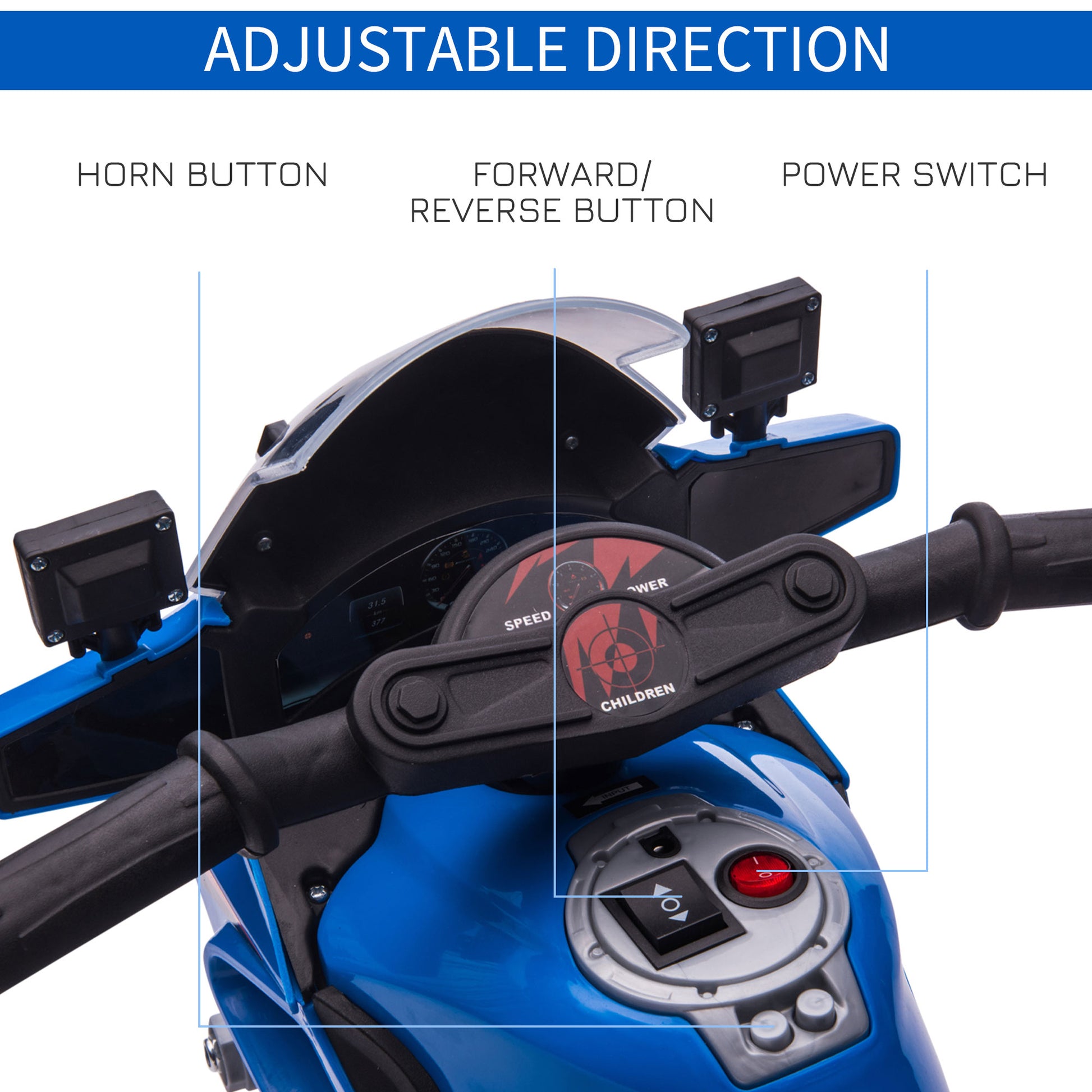 HOMCOM Kids 6V Electric Ride On Motorcycle Police Car Vehicle w/ Lights Horn Realistic Sound Outdoor Play Toy for 18 - 36 months Blue