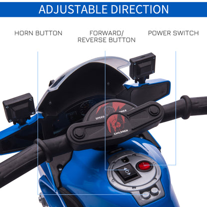 HOMCOM Kids 6V Electric Ride On Motorcycle Police Car Vehicle w/ Lights Horn Realistic Sound Outdoor Play Toy for 18 - 36 months Blue