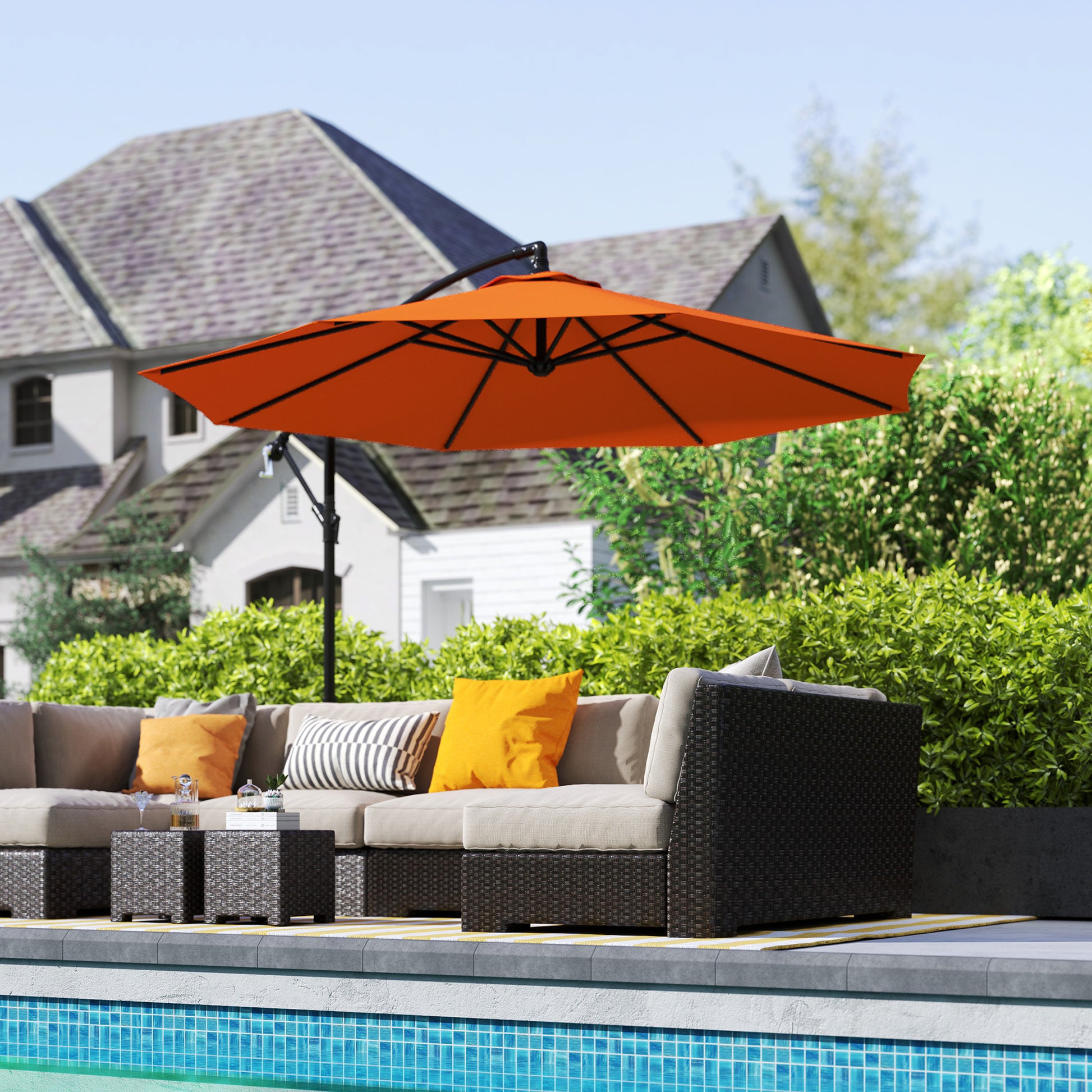 Outsunny 3(m) Overhanging Parasol, with Base - Orange