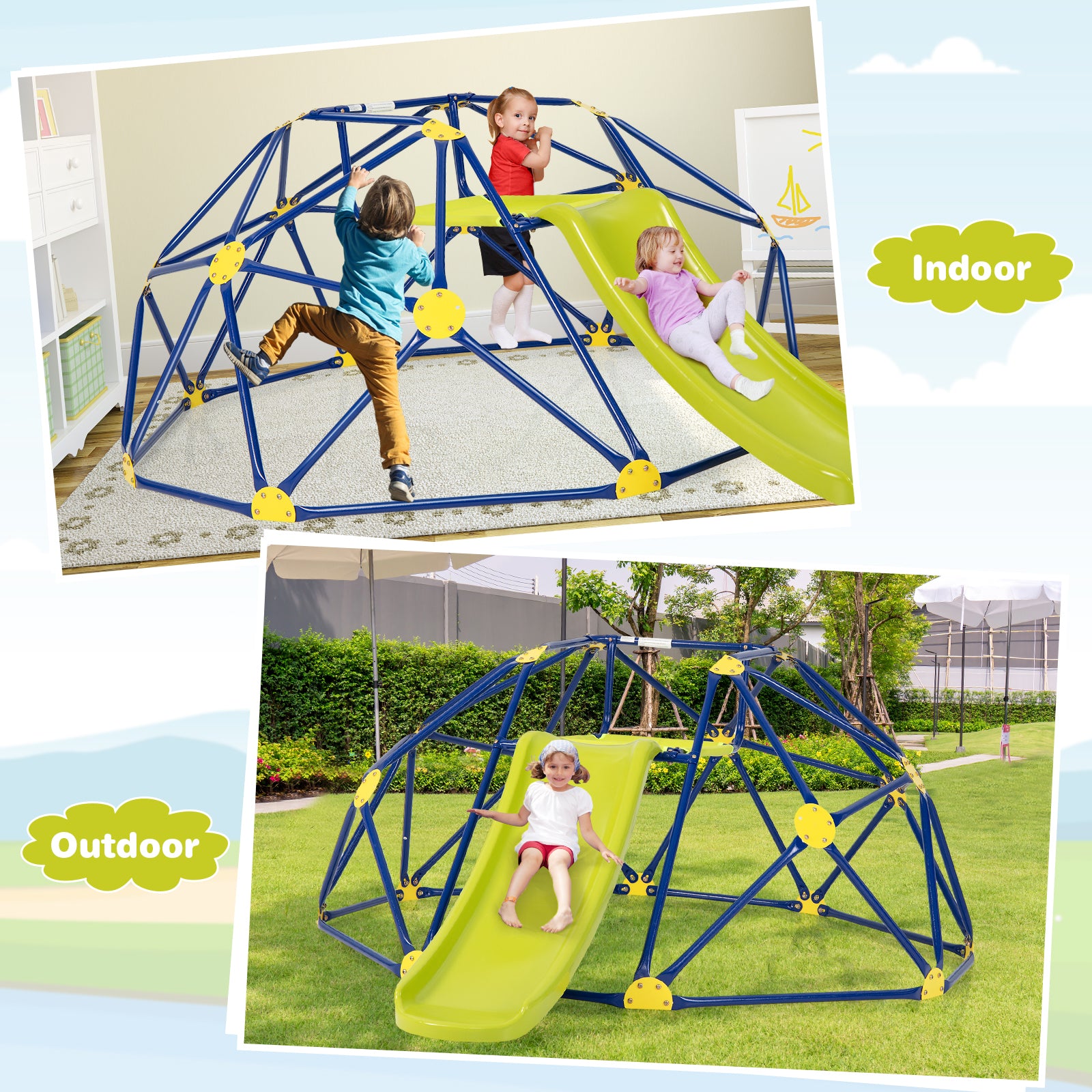 Geometric Dome Climber and Play Set with Slide-Green