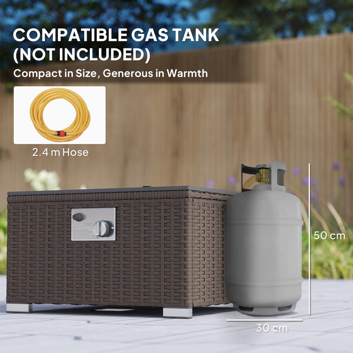 Outsunny Five Piece Rattan Garden Furniture Set with Gas Fire Pit Table and Footstool - Brown and Cream White