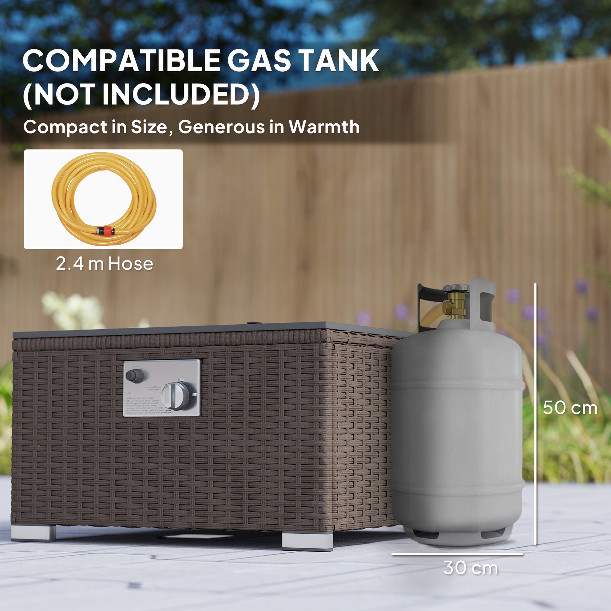 Outsunny Five Piece Rattan Garden Furniture Set with Gas Fire Pit Table and Footstool - Brown and Cream White