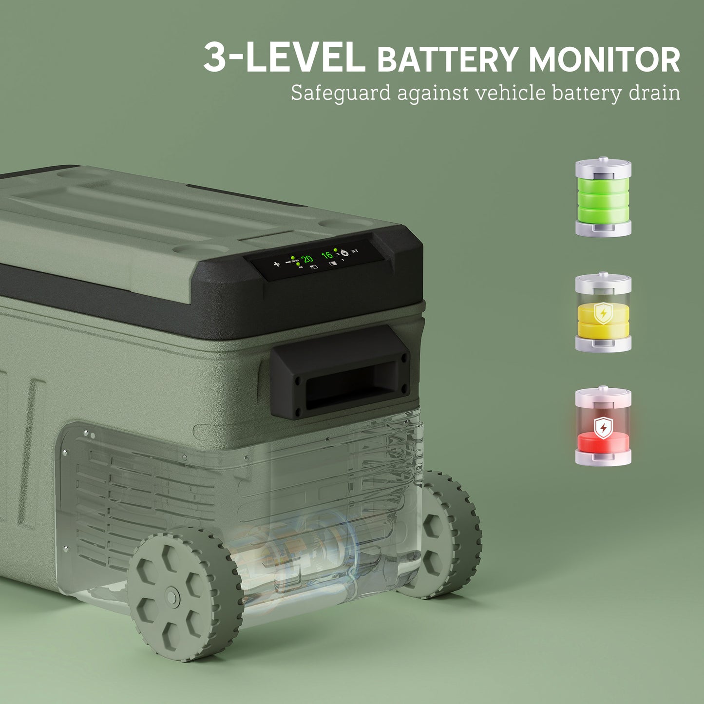 Outsunny 33L Camping Fridge Freezer Dual Zone, Portable Car Fridge 12V/24V DC & 100-240V AC, Electric Cool Box -20?-20? with Wheels and LED Light, for Travel, RV, Road Trip, Picnic [Energy Class E]