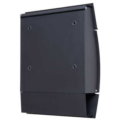 HOMCOM Steel Wall Mounted Mail Box Post Letter Newspaper Holder Outdoor Lockable with Waterproof  Lid -  Black