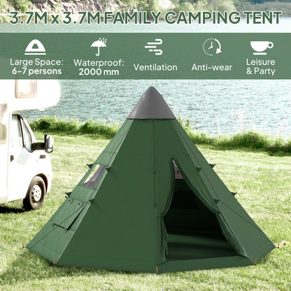 Outsunny 6 Men Tipi Tent with Carry Bag - Green