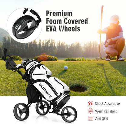 Golf Push Pull Cart with Storage Bag and Foot Brake-Grey