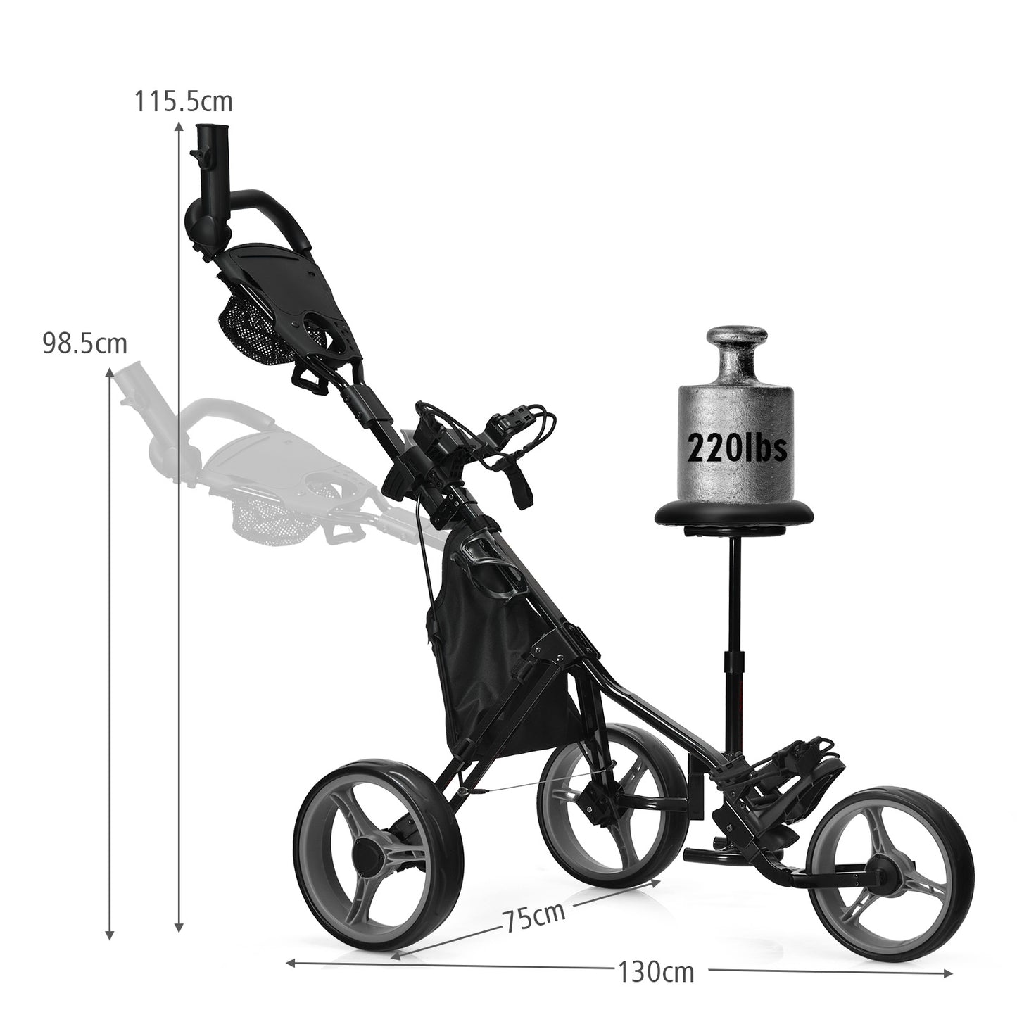 Golf Push Pull Cart with Storage Bag and Foot Brake-Grey