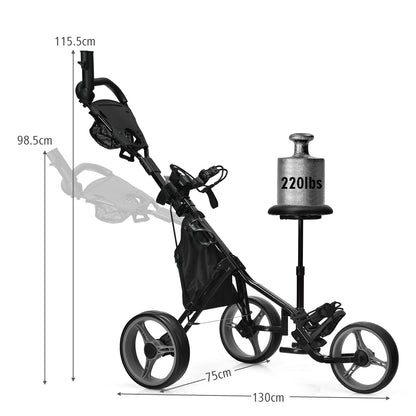 Golf Push Pull Cart with Storage Bag and Foot Brake-Grey