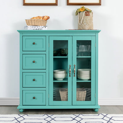 2-Door Wooden Buffet Sideboard with 4 Drawer-Green