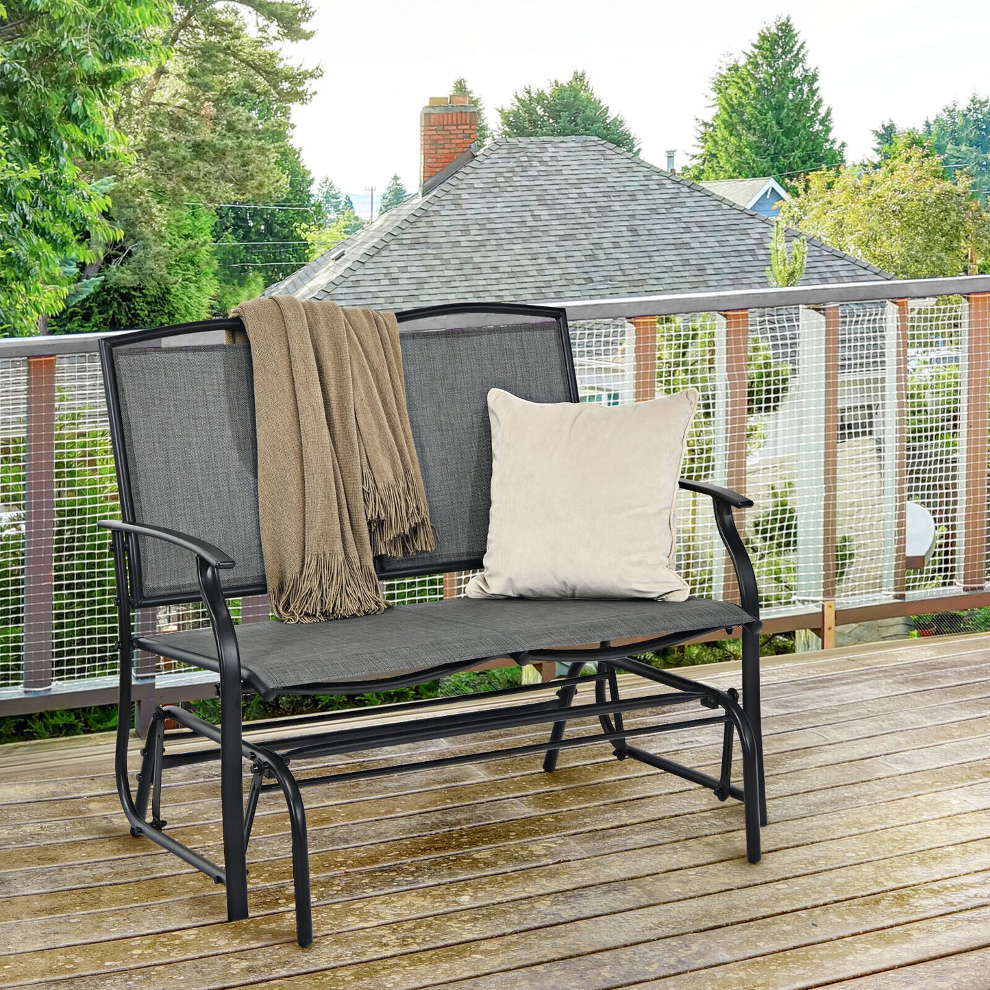 2-Person Patio Swing Glider Bench with Heavy-Duty Steel Frame-Grey