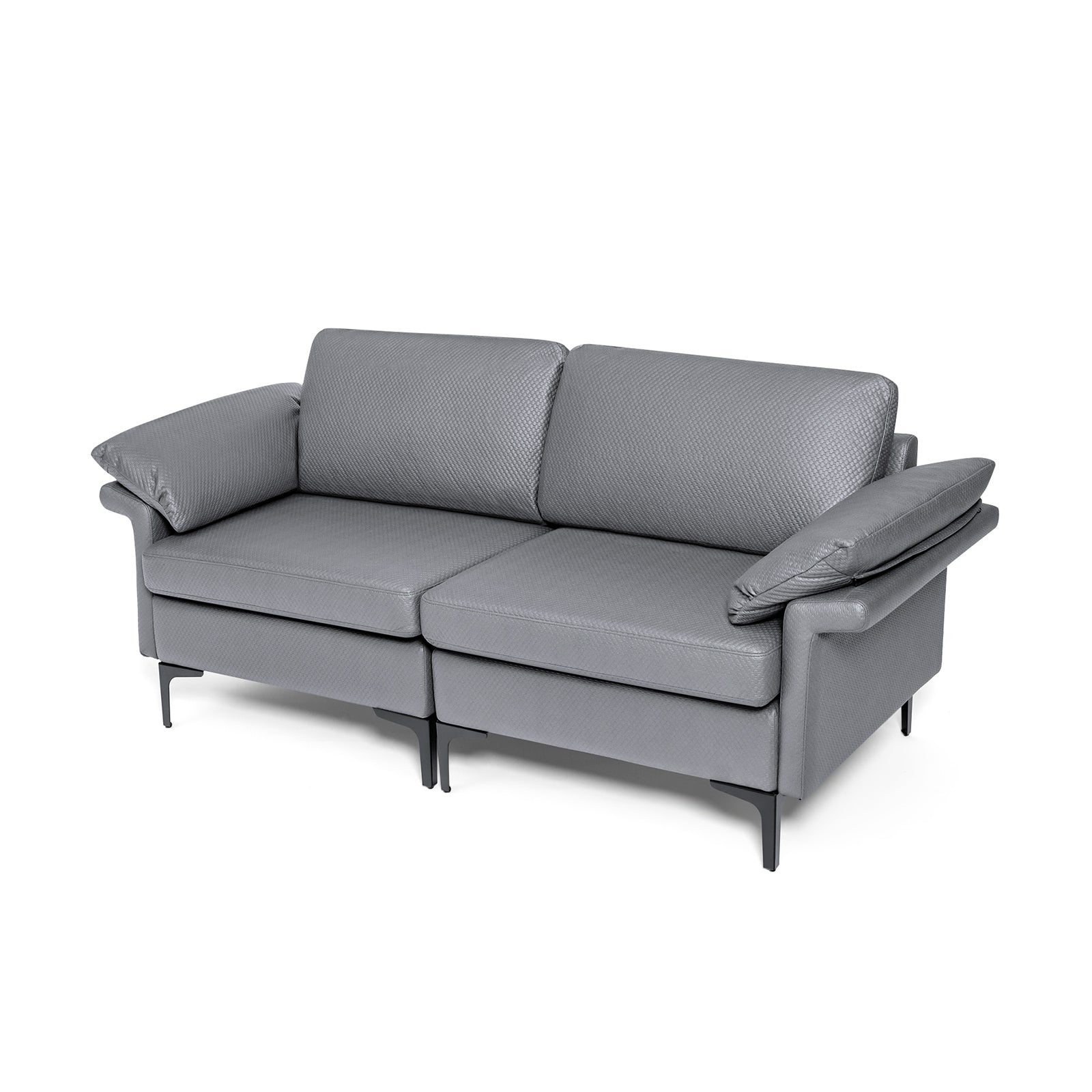 L-Shaped 2-Seater Upholstered Sectional Couch-Grey