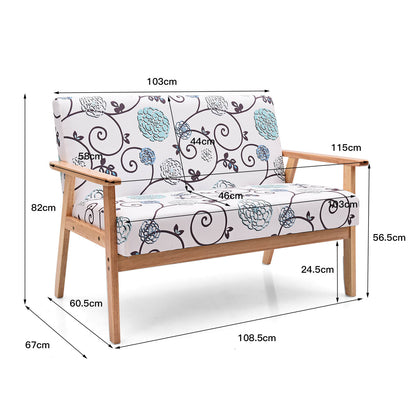 2-Seater Wooden Upholstered Loveseat with Rubber Wood Armrests-Grey
