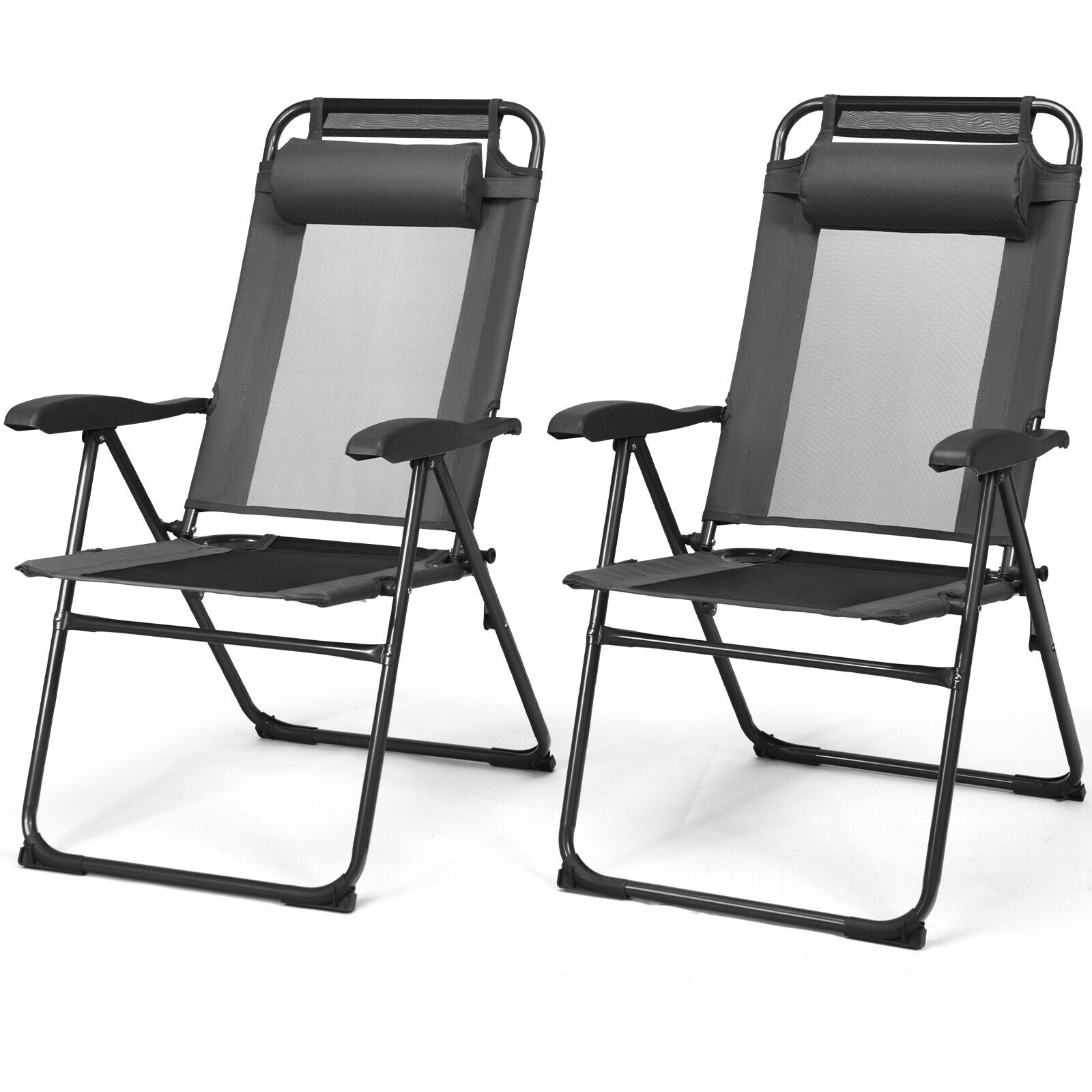 2 Pieces Folding Patio Chair Set with 7 Level Adjustable Backrest-Grey