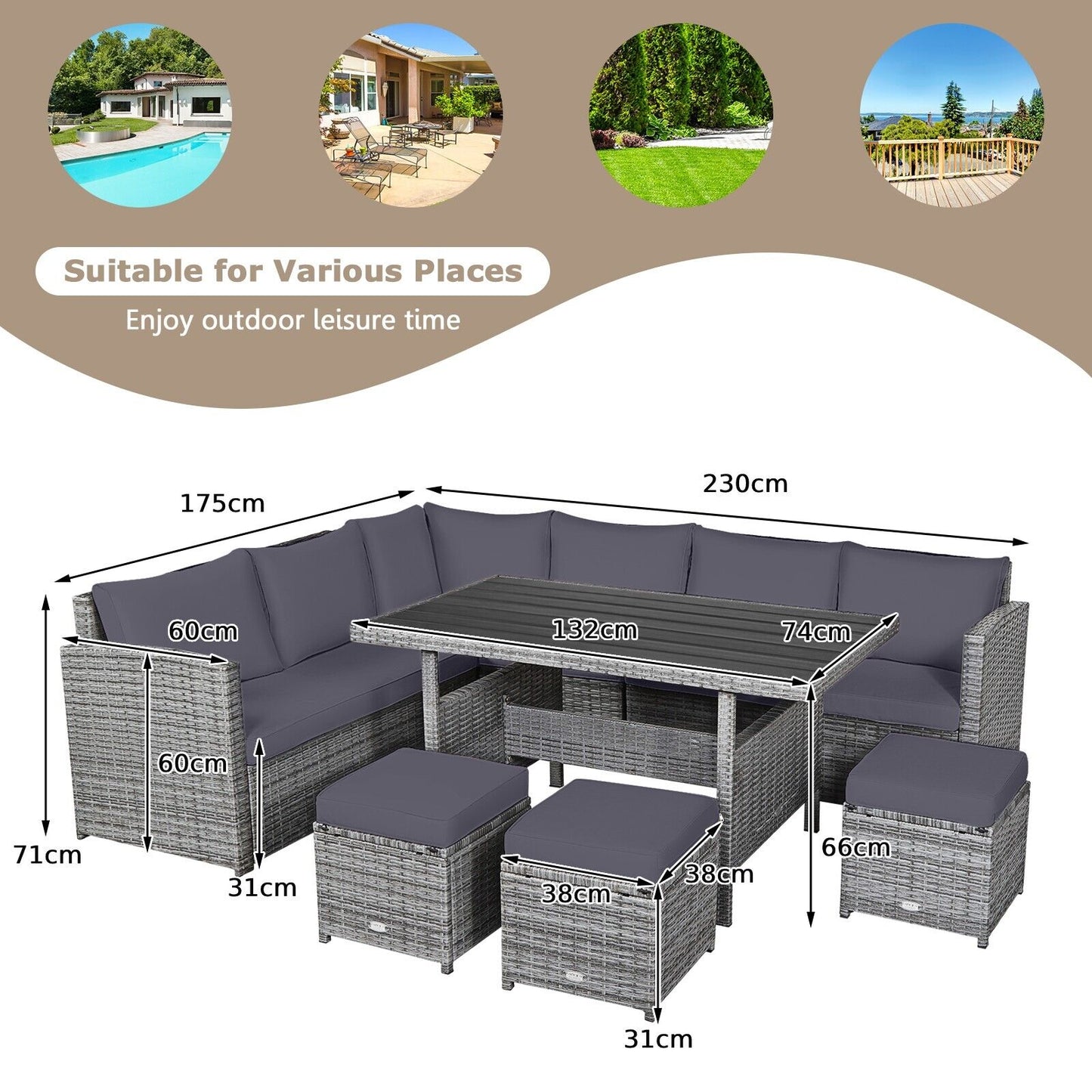 7 Pieces Patio Rattan Conversation Furniture Set-Grey