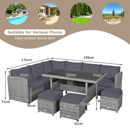 7 Pieces Patio Rattan Conversation Furniture Set-Grey