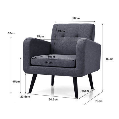 Mid-Century Modern Upholstered Accent Chair with Rubber Wood Legs-Grey