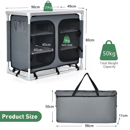 Portable Outdoor Camping Cooking Table with Storage Organiser-Grey