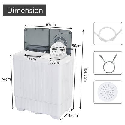 Portable Twin Tub Wash Machine with Spin Dryer-Grey