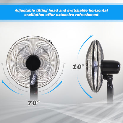 HOMCOM Oscillating Floor Fan W/ Remote Control-Standing Cooling Machine Indoor Air Refresher w/ Adjustable Height, Speed Mode, 7.5-Hour Timer Black