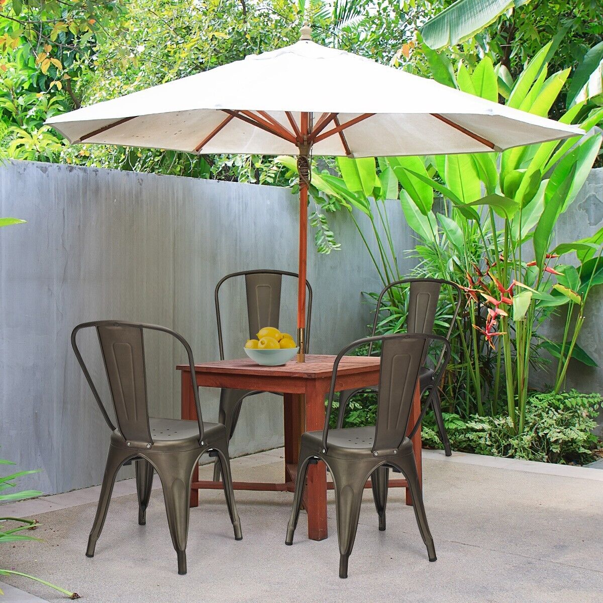 4 Pieces Stackable Metal Dining Chair with Backrest-Gun