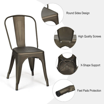 4 Pieces Stackable Metal Dining Chair with Backrest-Gun