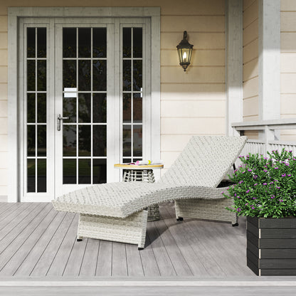 Outsunny Outdoor PE Rattan Sun Lounger, Folding Wicker Garden Lounger Recliner with 4-Level Adjustable Backrest, Rolling Sunbed Lounge Chair with Wheels, Non-Slip Legs for Balcony, Beach, Grey