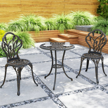 Outsunny 3 Piece Patio Bistro Set for 2, Outdoor Aluminium Garden Table and Chairs with Umbrella Hole for Balcony, Bronze Tone