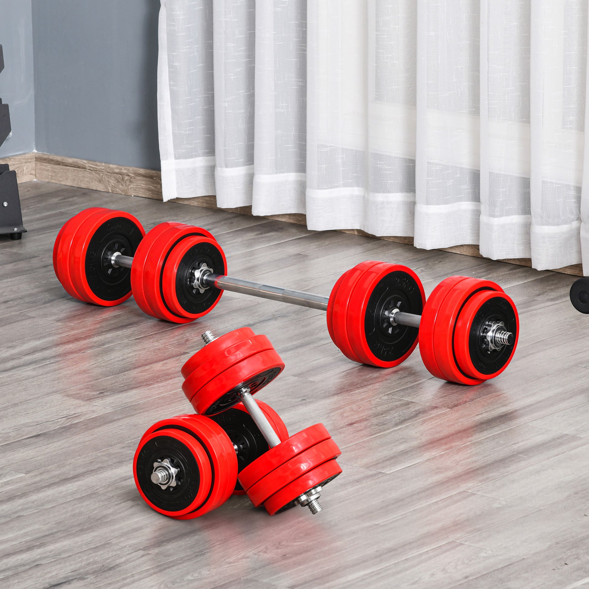 HOMCOM 30KGS Two-In-One Dumbbell & Barbell Adjustable Set Strength Muscle Exercise Fitness Plate Bar Clamp Rod Home Gym Sports Area