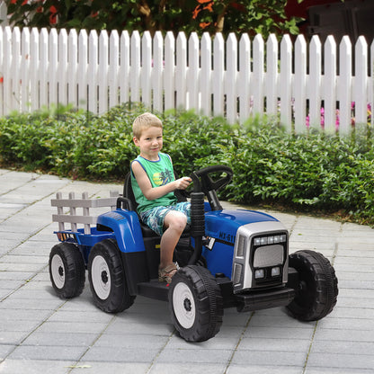HOMCOM Electric Ride on Tractor w/ Detachable Trailer, 12V Kids Battery Powered Electric Car w/ Remote Control, Music Start up Sound, Blue