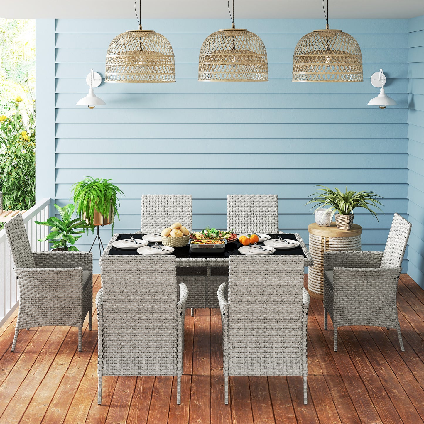 Outsunny Seven-Piece Rattan Dining Set - Grey