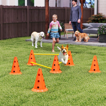 PawHut Dog Agility Equipment Set of Six Cones, Six Poles with Carry Bag, Three-Piece Adjustable Height Jumping Obstacles, Orang
