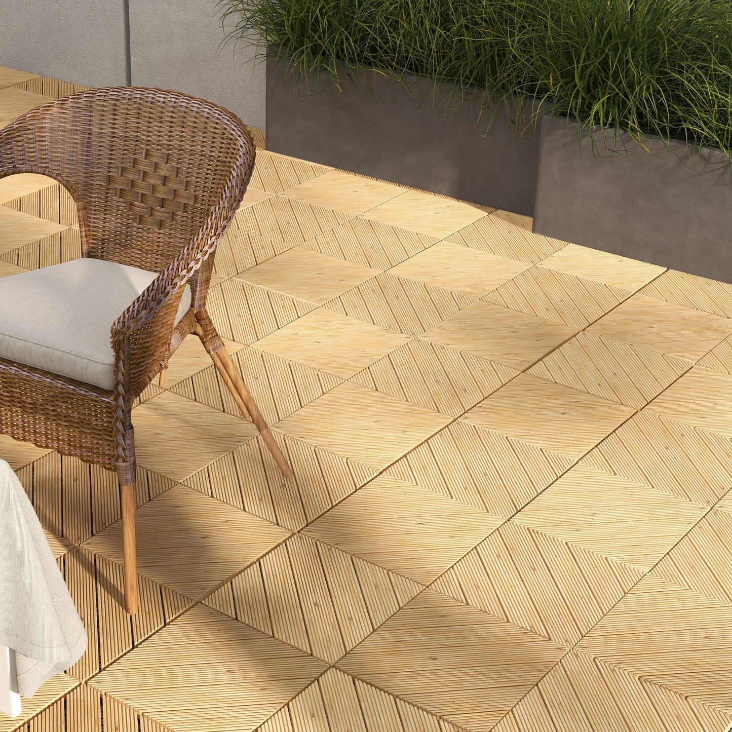 Outsunny 27 Pcs Wooden Interlocking Decking Tiles, 30 x 30 cm Anti-slip Outdoor Flooring Tiles, 0.81? per Pack, All Weather Use for Patio, Balcony, Terrace, Hot Tub, Yellow