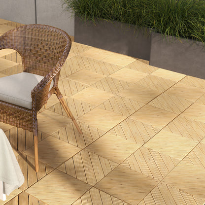 Outsunny 27 Pcs Wooden Interlocking Decking Tiles, 30 x 30 cm Anti-slip Outdoor Flooring Tiles, 0.81? per Pack, All Weather Use for Patio, Balcony, Terrace, Hot Tub, Yellow