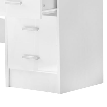 HOMCOM Computer Writing Desk with 4 Drawers, High Gloss Home Office Workstation, White