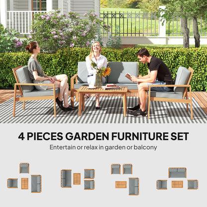 Outsunny 4-Piece Wooden Garden Furniture Set with Cushions - Teak