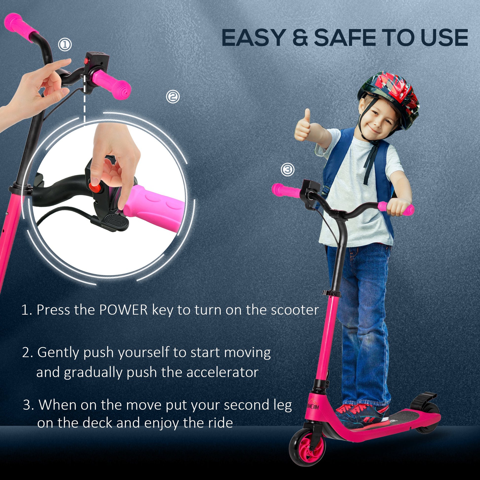 HOMCOM Electric Scooter, 120W Motor E-Scooter w/ Battery Level Display, 2 Adjustable Heights, and Rear Brake, Suitable for 6+ Years Old, Pink