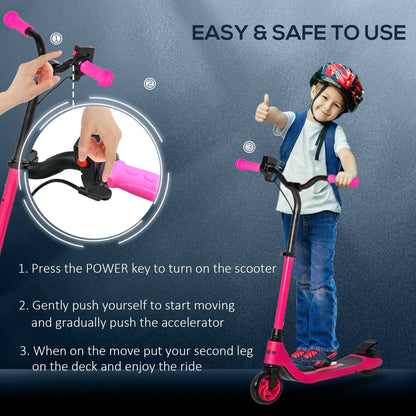 HOMCOM Electric Scooter, 120W Motor E-Scooter w/ Battery Level Display, 2 Adjustable Heights, and Rear Brake, Suitable for 6+ Years Old, Pink