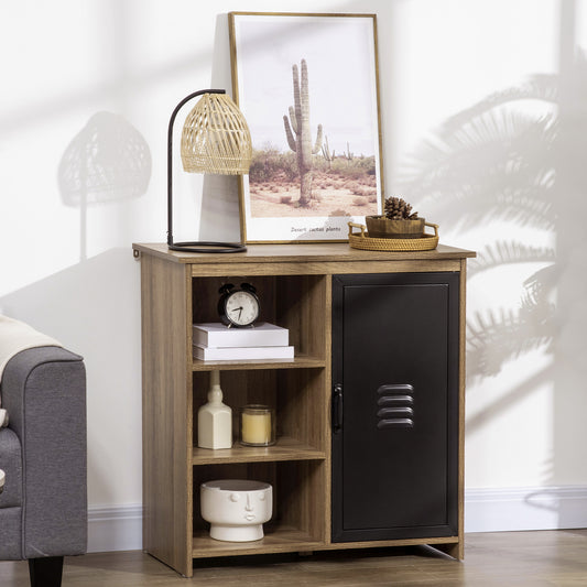 HOMCOM Cupboard Storage Cabinet with 3 Tiers and Steel Door, Home Organizer Sideboard with Adjustable Shelf for Dining Room, Living Room, Kitchen