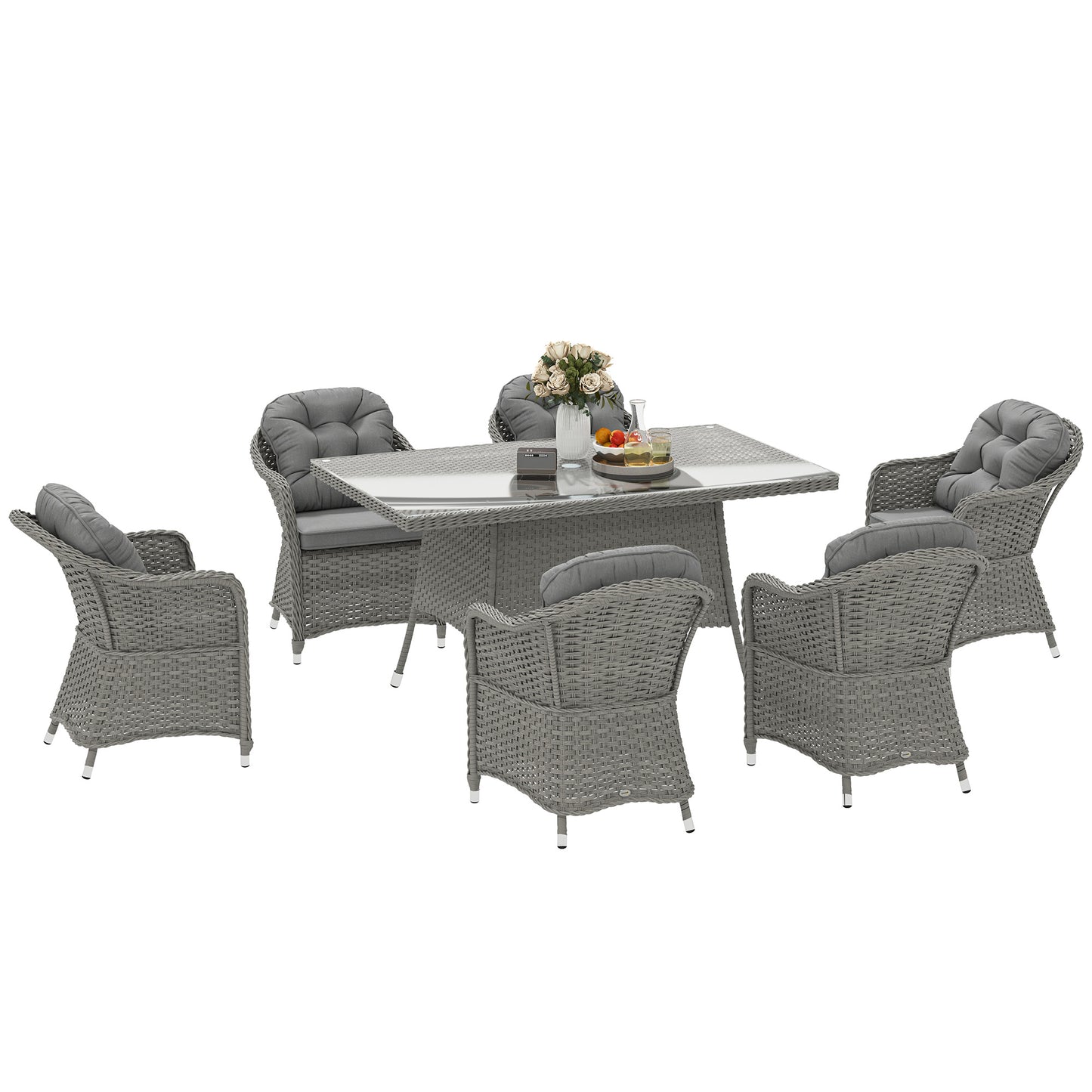 Outsunny Seven-Piece Rattan Dining Set - Light Grey