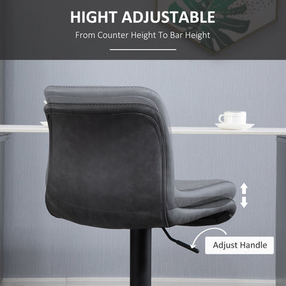 HOMCOM Set of 2 Leather Bar Stool Adjustable Height Swivel Footrest and Base for Breakfast Bar, Kitchen and Home, Grey