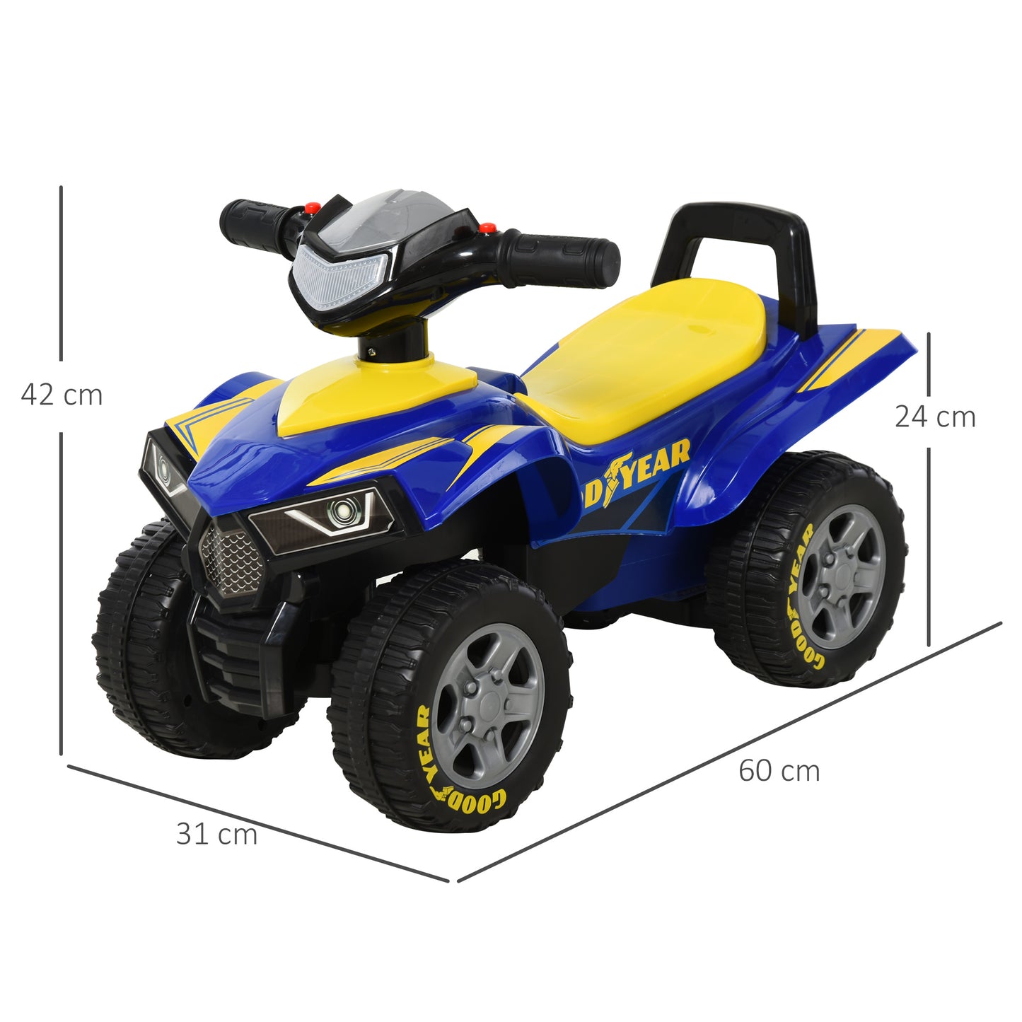 HOMCOM Toddlers Sound Effect PP Quad Bike Walker Yellow/Blue